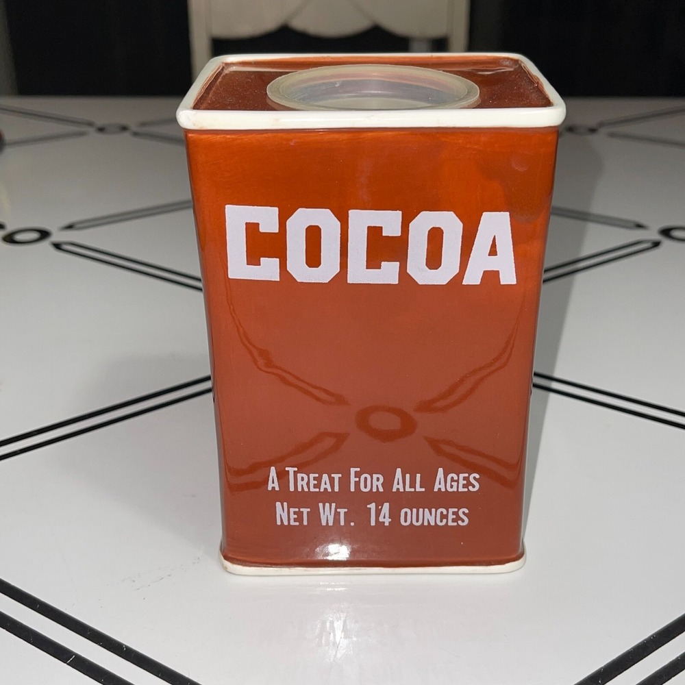 Cocoa Jar Ceramic‎ w/ Plastic Lid,  Shafford 1979, Brown w/ White Lettering, VTG